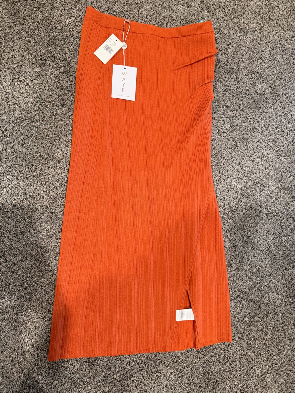 Wayf Orange Ribbed Knit Midi Skirt